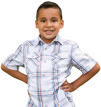 Child smiling with his hands on hips