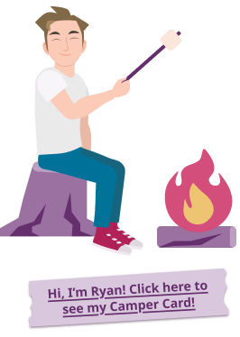 Ryan roasting marshmallows over a camp fire