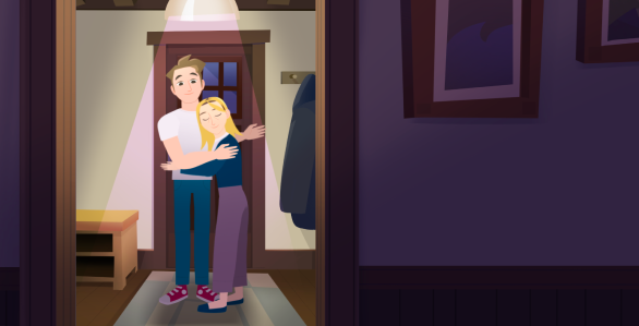 Mother hugging her son illustration